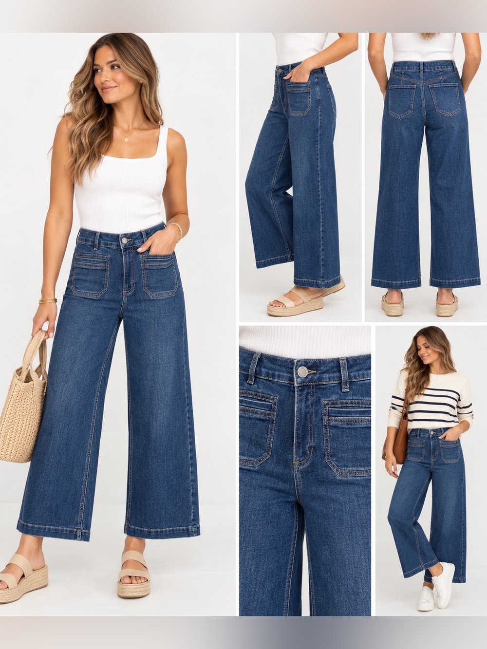 Charlie B Wide Leg Jeans Women’s Size 6 High Rise Patch Pocket Denim